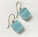 Blue Fused Glass Square Earrings; B Hellemann
